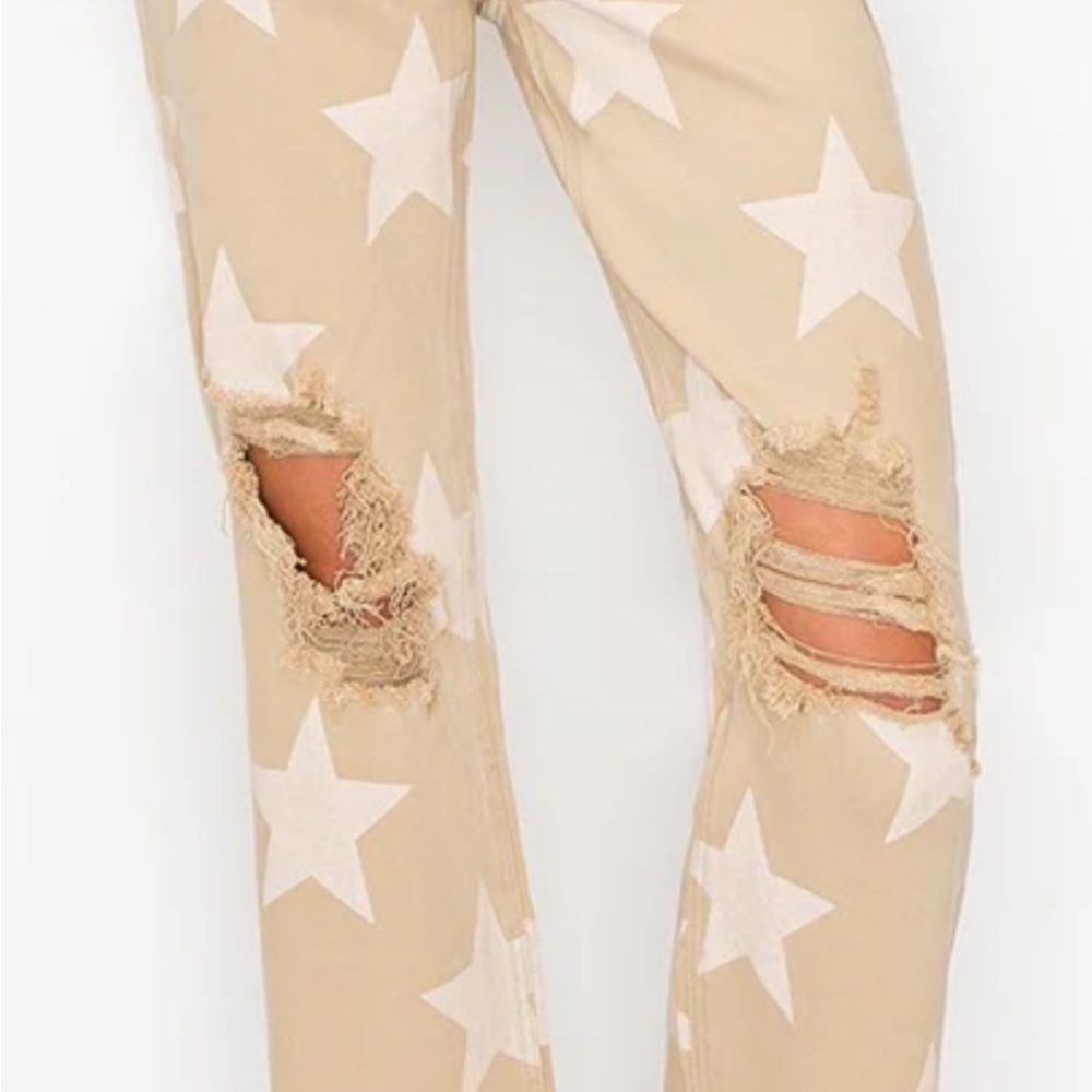 Risen Women's Star-Patterned Cropped Jeans - Beige